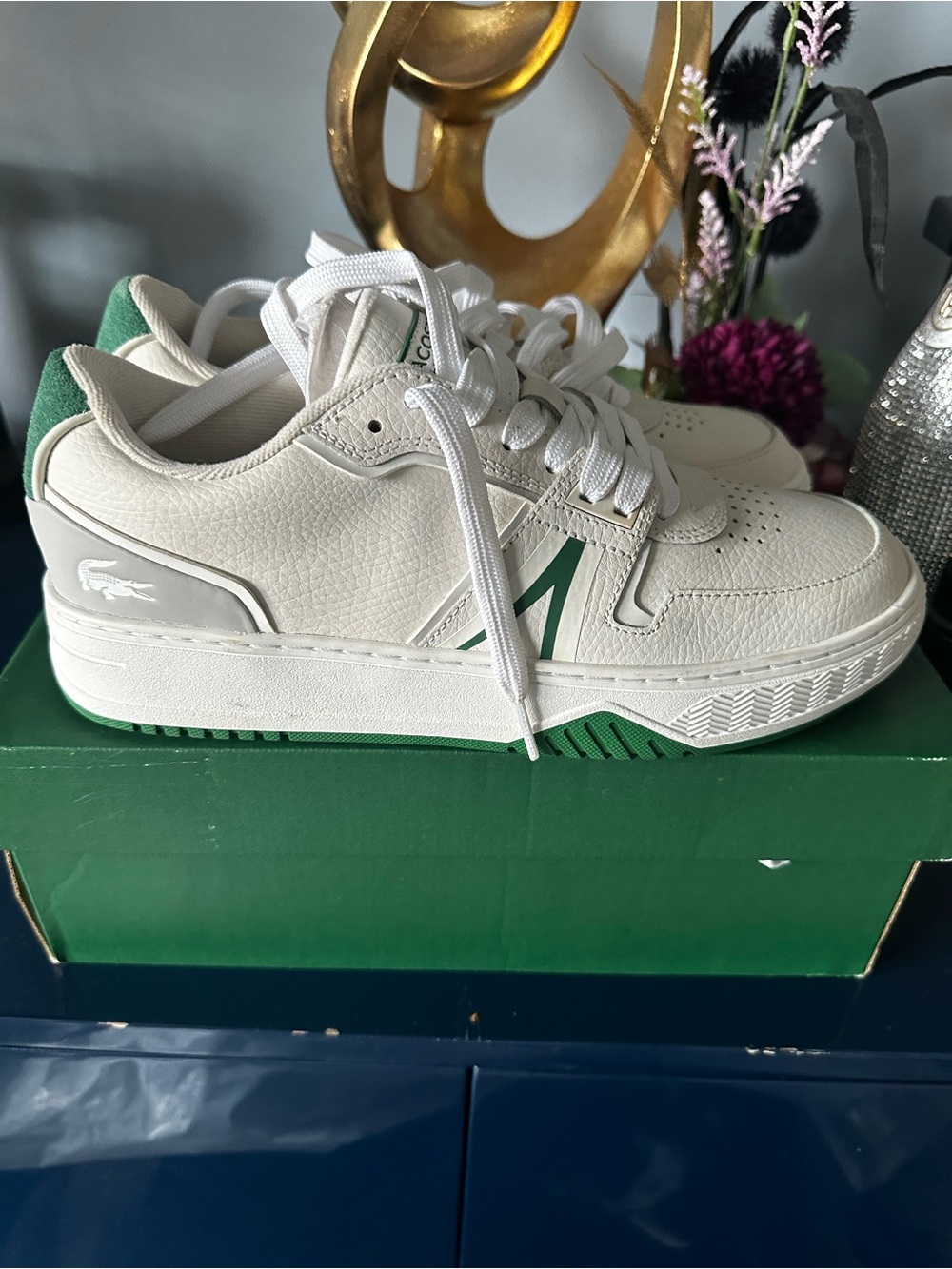 Lacoste Mens White Sneakers with Green Accents